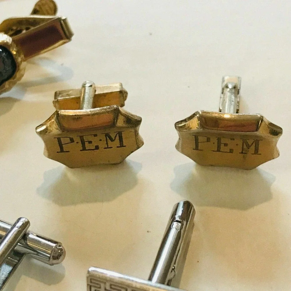 Lot‎ Set cufflinks Tie Bars Gold Silver Tone Tie Tack Chain Clip